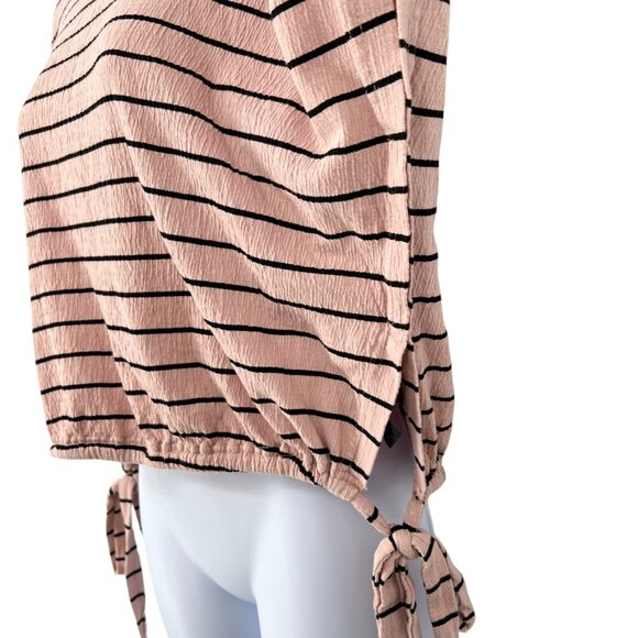 Lucky Brand Striped Short Sleeve Top With Side Ties Pink Size Medium - Picture 5 of 10